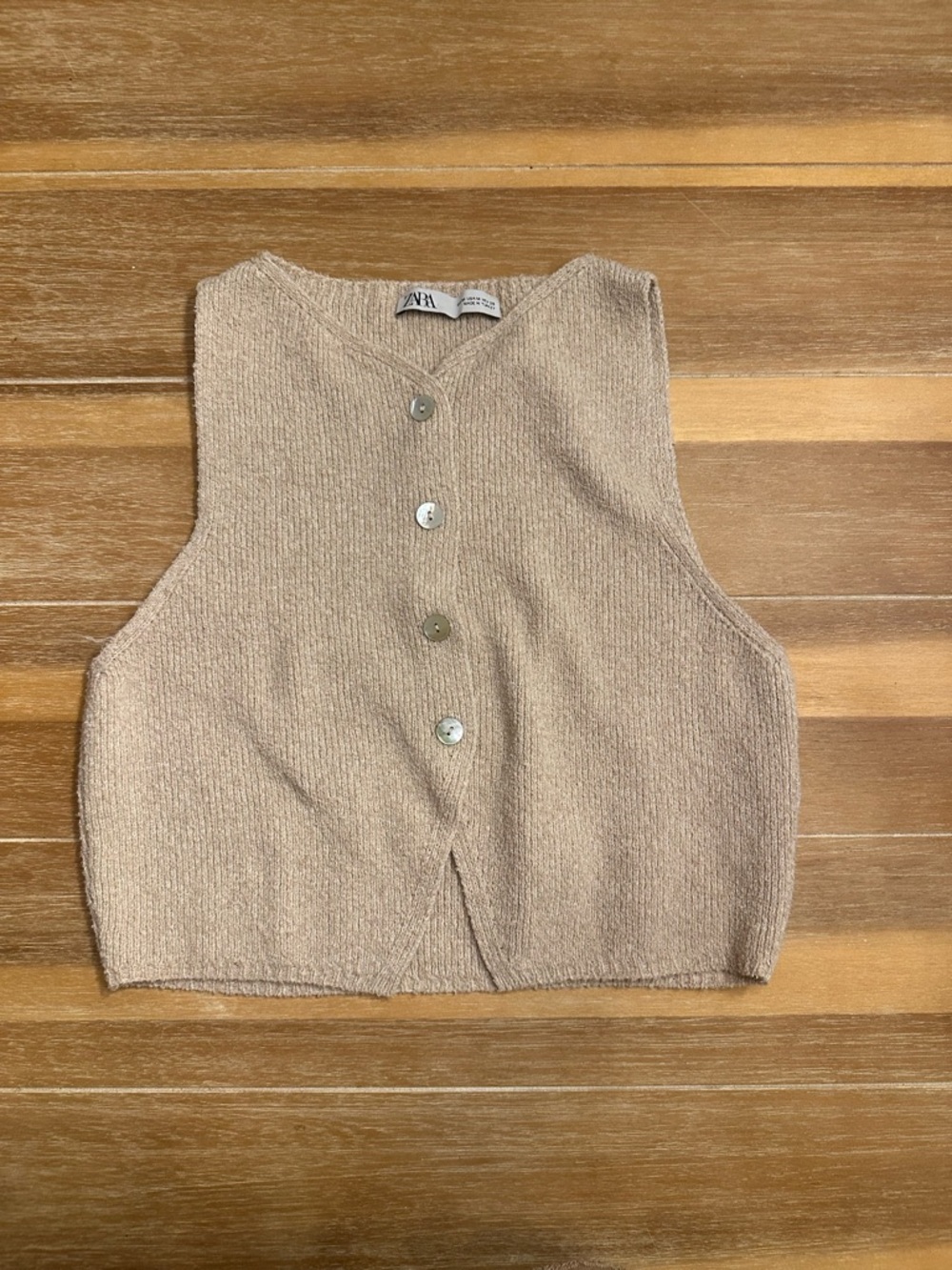 Zara Neutral Knit Button-Front Crop Vest